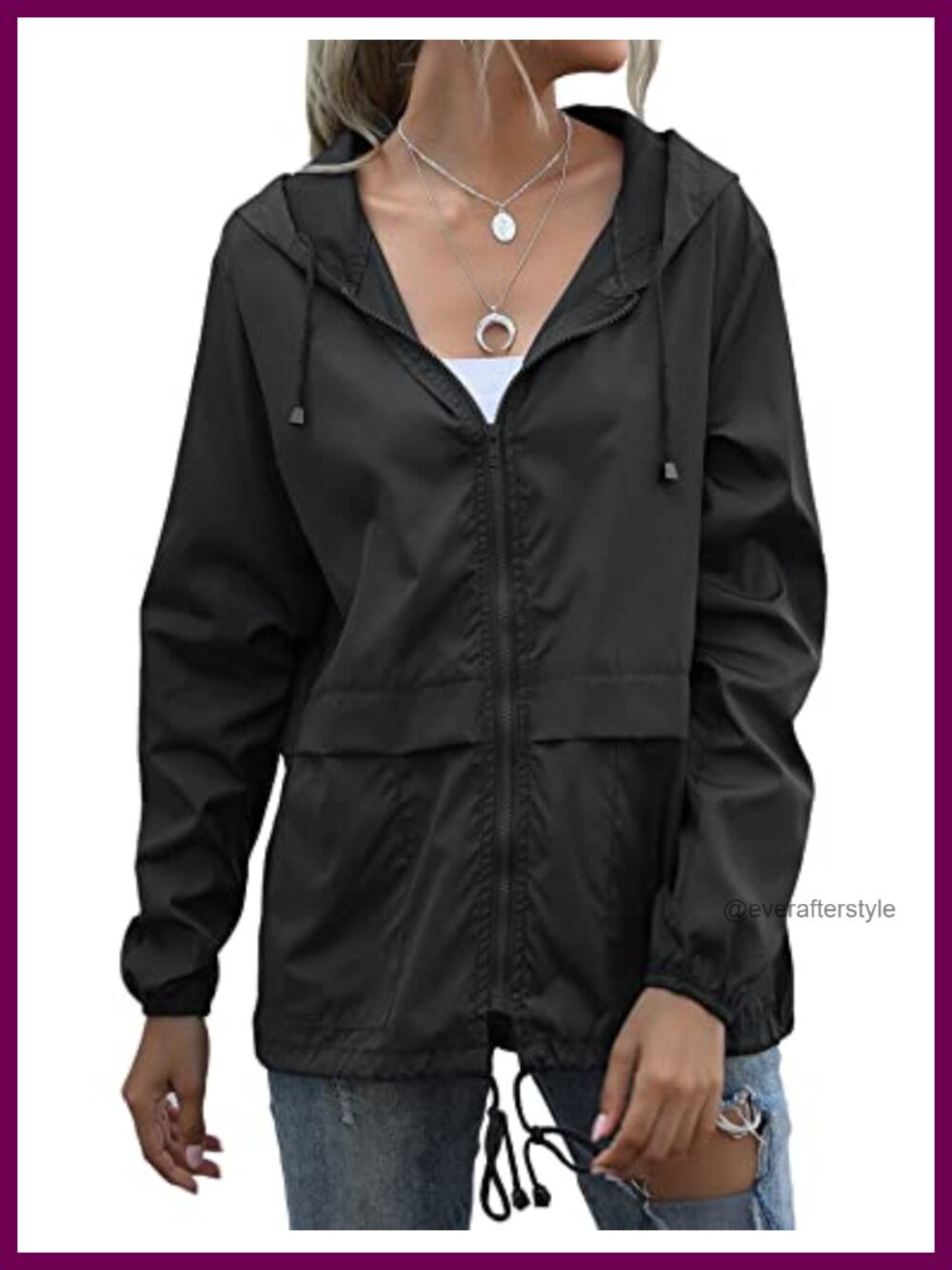 Muzeca Waterproof Lightweight Hooded Raincoat Windbreaker with Pockets